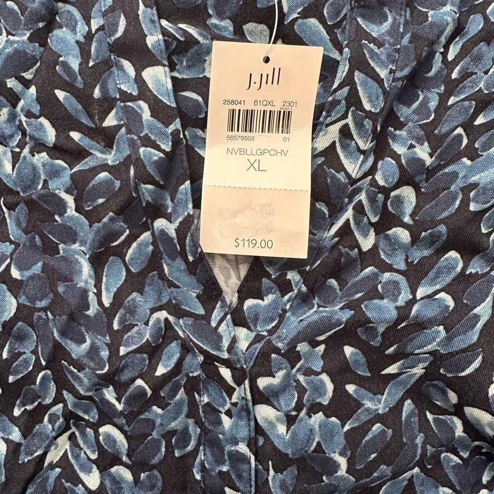 🌿 NWT J. Jill Navy & Light Blue Leaf Print Dress XL – Pockets! 🌿 - Picture 3 of 5